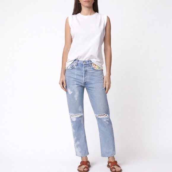 Citizens Of Humanity Denim - Citizens of Humanity Gia High-Rise Straight Jeans Floral embroidery SIZE 28 NWT